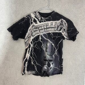 Metallica Ride the Lightning Vtg Mens Medium‎ All Over Print Black Graphic Shirt